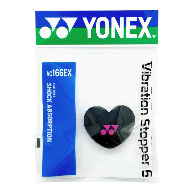 Antivibrador Radach Sports Yonex Vibration Stopper 6 en forma de corazón negro con logo magenta para raqueta de tenis