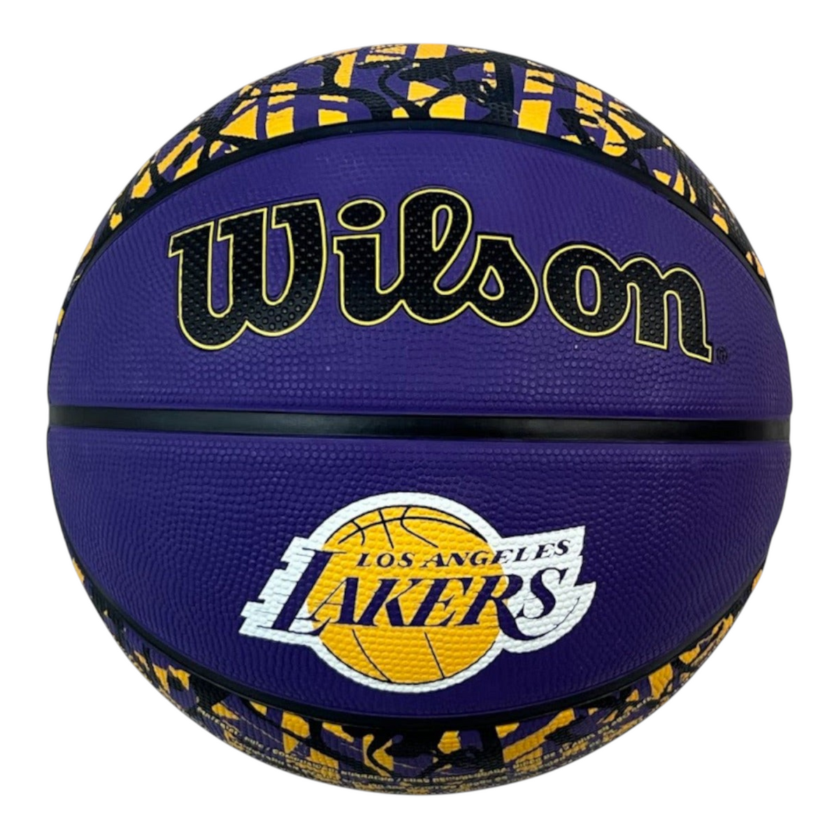 Balón de baloncesto Radach Sports Wilson NBA Lakers talla 7 con diseño graffiti morado y amarillo para exteriores