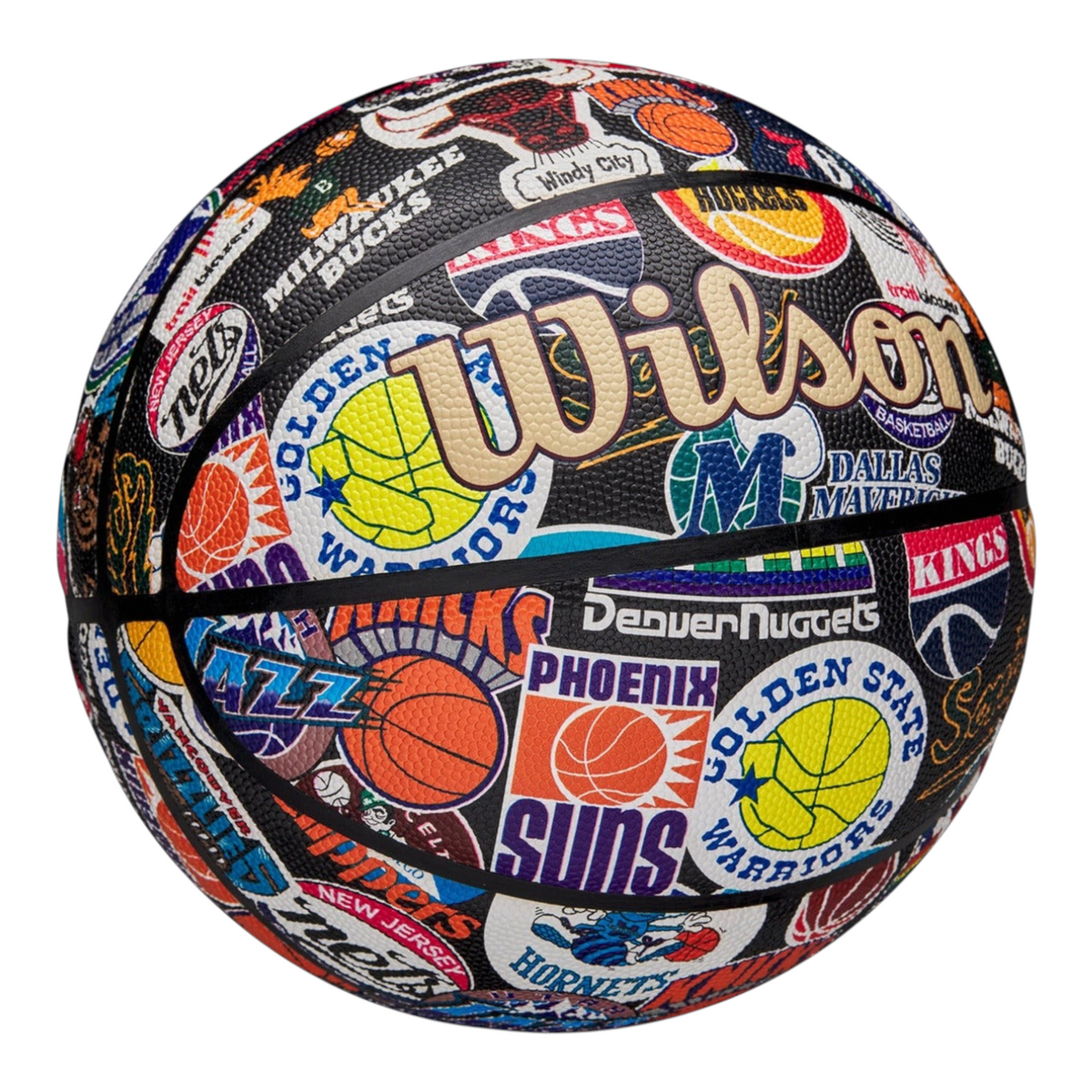 Balón de baloncesto Radach Sports Wilson NBA All Teams Retro con logotipos clásicos y cubierta Pure Feel negra