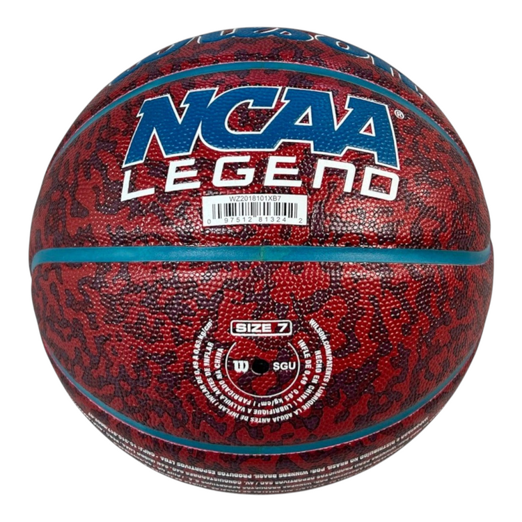 Balón de baloncesto Radach Sports Wilson NCAA Legend talla 7 en color rojo con patrón texturizado y canales azules