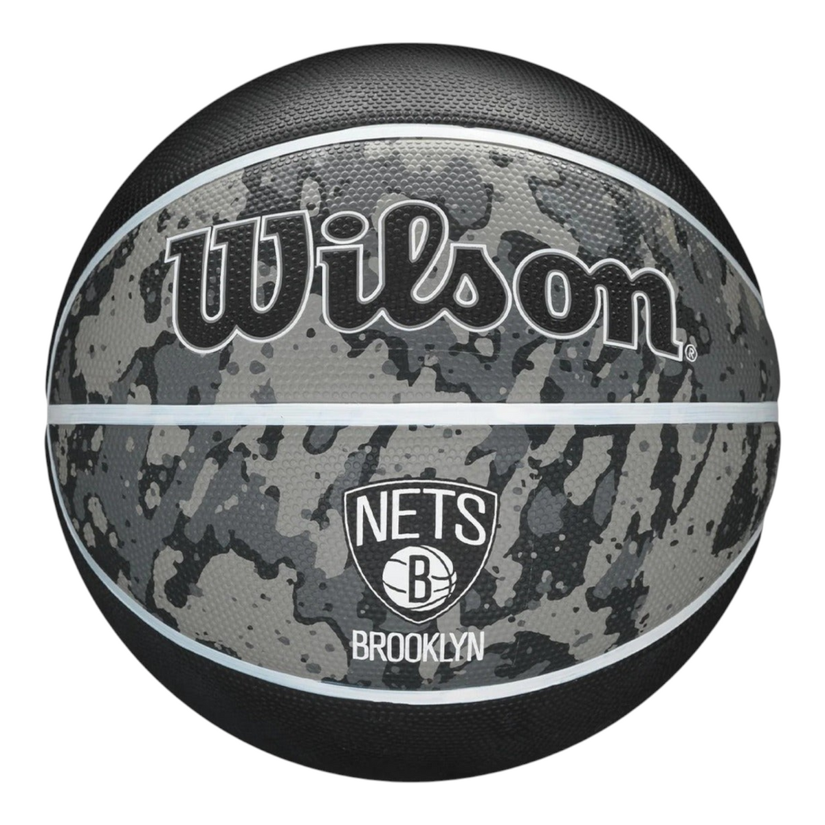 Balón de basquetbol Radach Sports Wilson NBA Nets talla 7 con diseño de camuflaje gris y negro para exteriores