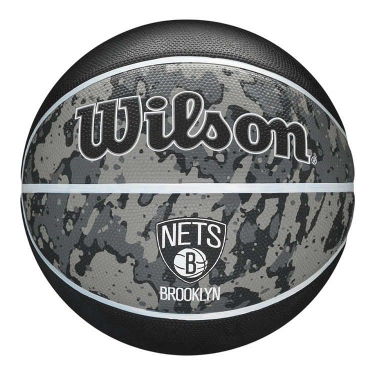 Balón de basquetbol Radach Sports Wilson NBA Nets talla 7 con diseño de camuflaje gris y negro para exteriores