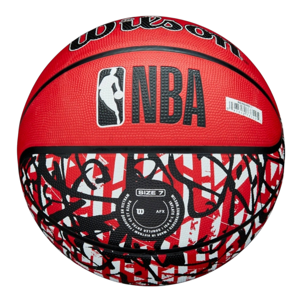 Balón de básquetbol Wilson NBA Team Graffiti Bulls talla 7 con diseño urbano rojo y blanco de Radach Sports