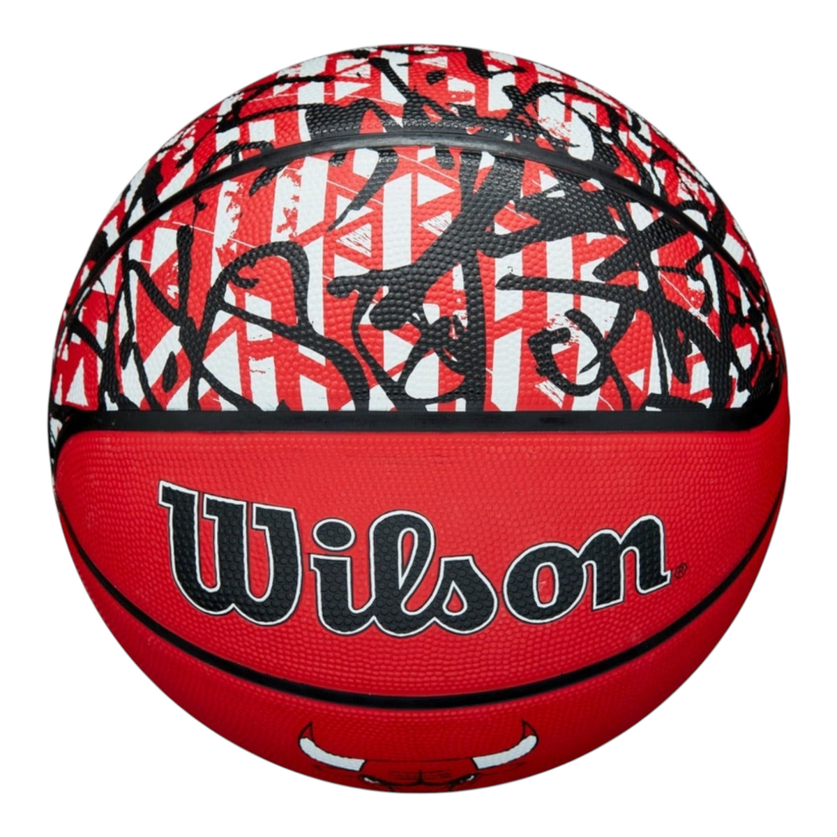 Balón de básquetbol Radach Sports Wilson NBA Team Graffiti Bulls talla 7 con diseño urbano rojo, blanco y negro