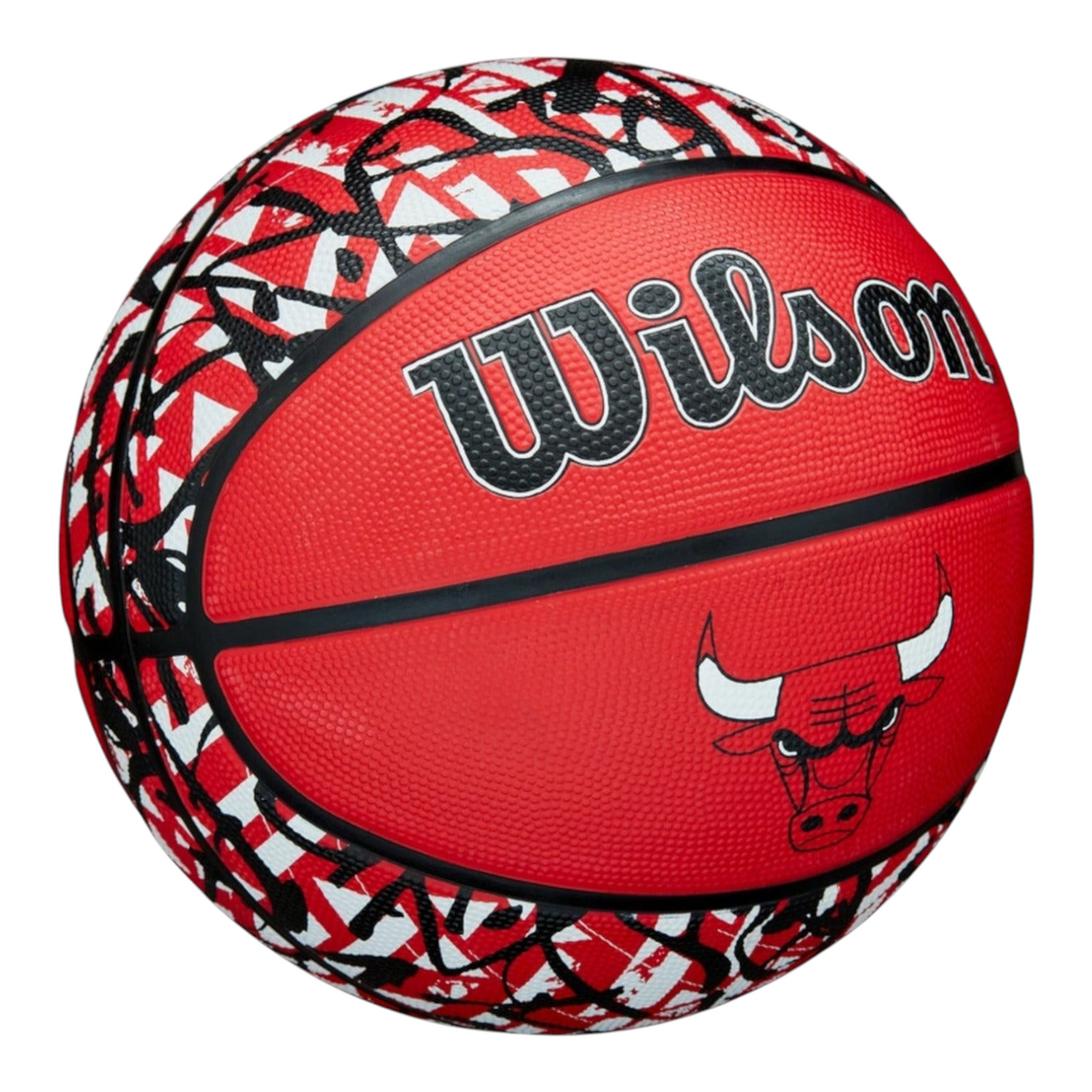 Balón de básquetbol Radach Sports Wilson NBA Chicago Bulls talla 7 con diseño de graffiti rojo, blanco y negro