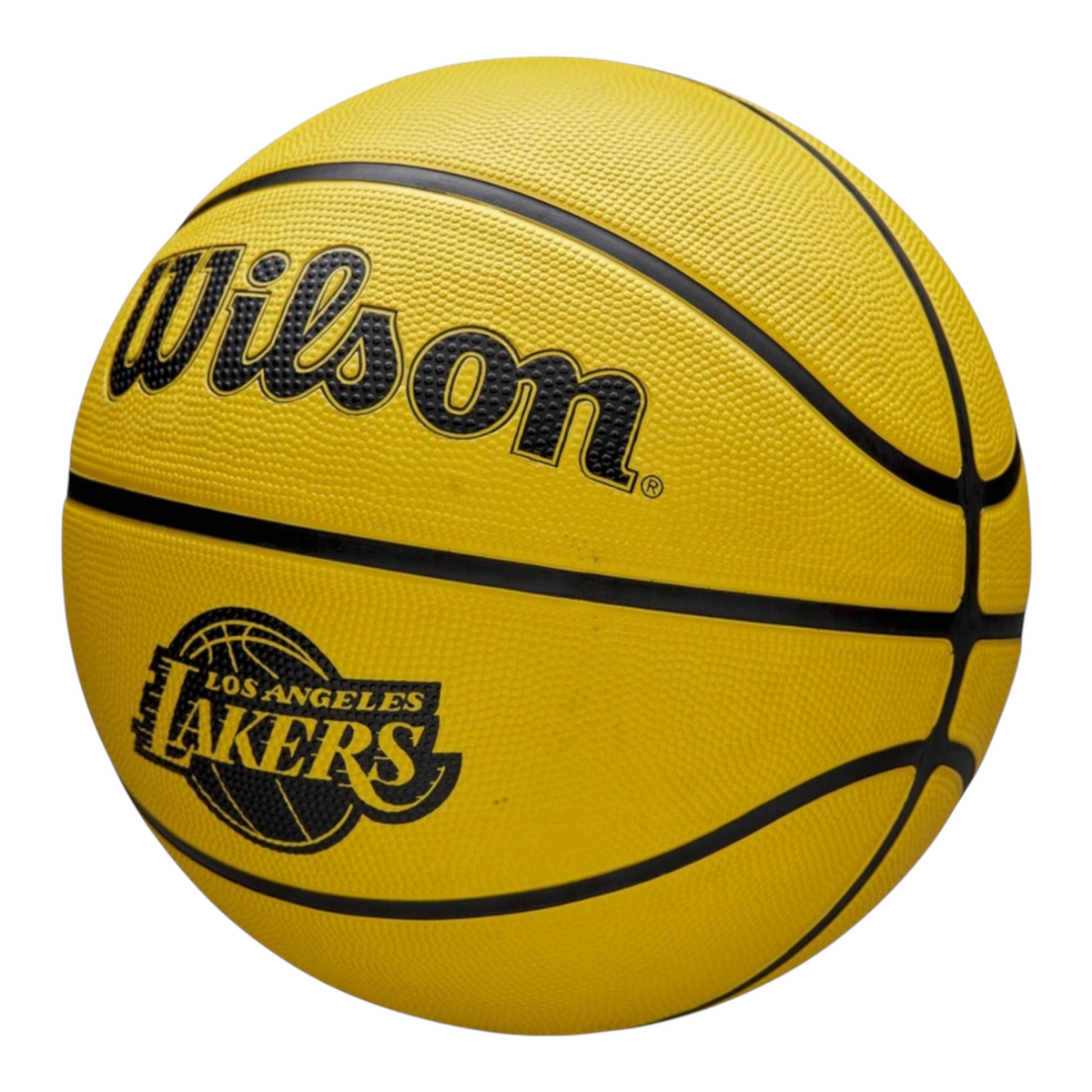 Balón de básquetbol Radach Sports Wilson NBA Team Tribute Lakers amarillo con logo oficial y canales negros