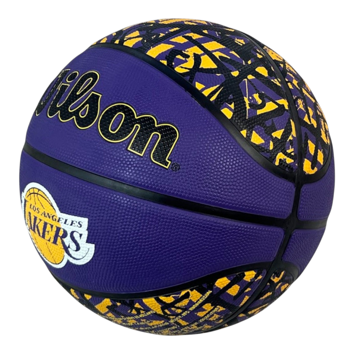 Balón de baloncesto Radach Sports Wilson NBA Lakers con diseño graffiti en colores morado y amarillo para exteriores