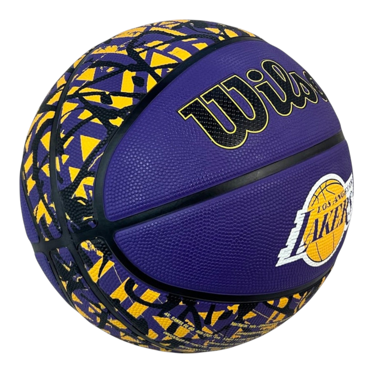 Balón de baloncesto Radach Sports Wilson NBA Lakers con diseño graffiti en colores morado y amarillo para exteriores