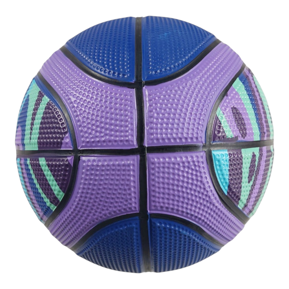 Balón de básquetbol Radach Sports Voit Pivot número 7 en color morado y azul con diseño estampado de hule