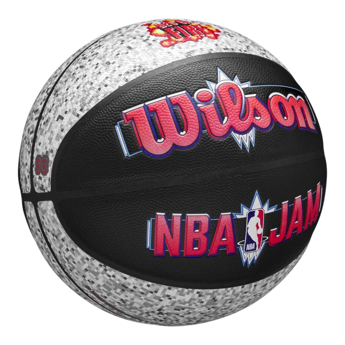 Balón de básquetbol Radach Sports Wilson NBA Jam tamaño 7 con diseño arcade, colores negro y gris, para interior y exterior