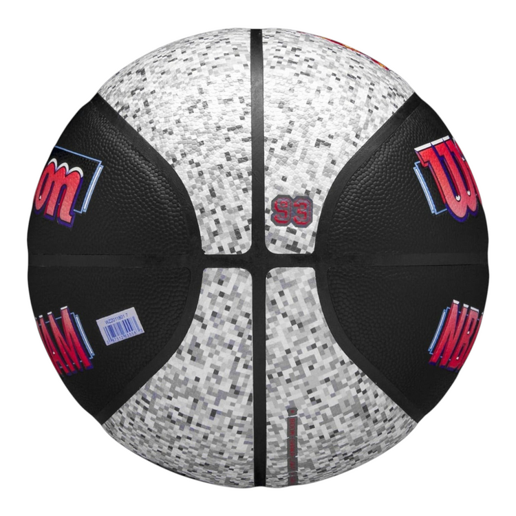 Balón de básquetbol Radach Sports Wilson NBA Jam tamaño 7 con diseño pixelado gris y negro para interior y exterior