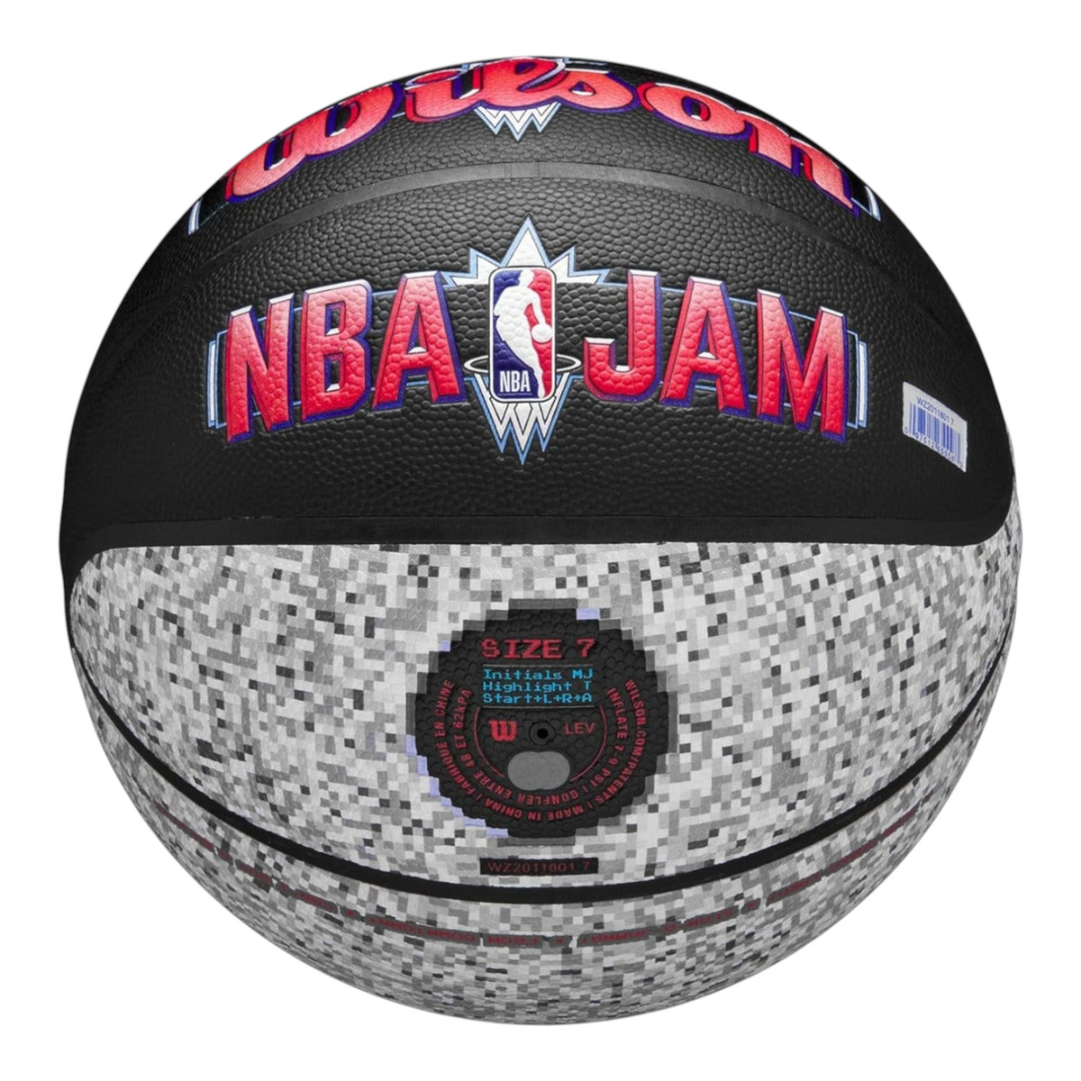 Balón de básquetbol Radach Sports Wilson NBA Jam tamaño 7 con diseño arcade, colores negro y gris, para interior y exterior