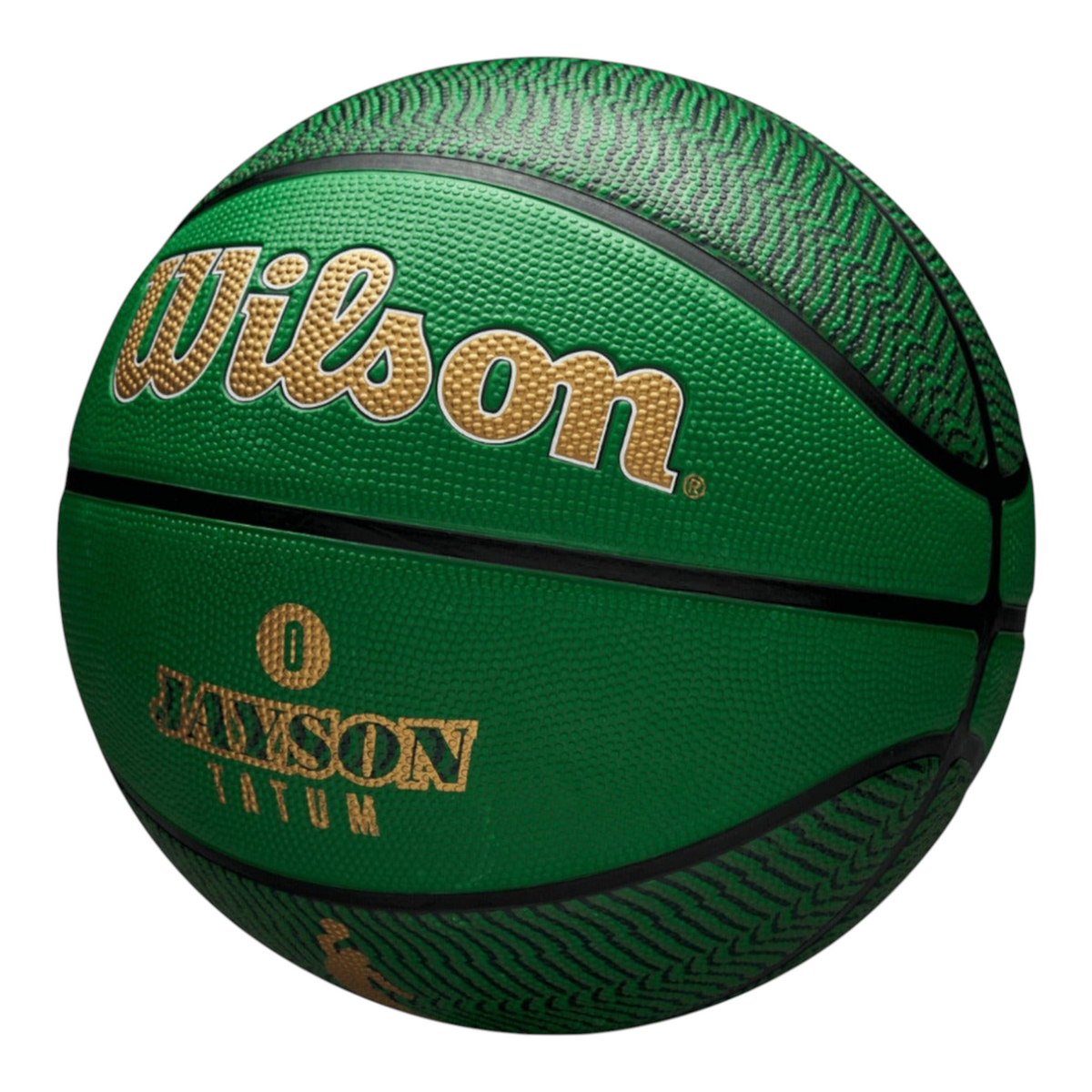 Balón de básquetbol Radach Sports Wilson NBA Jayson Tatum talla 7, color verde con detalles dorados y caucho