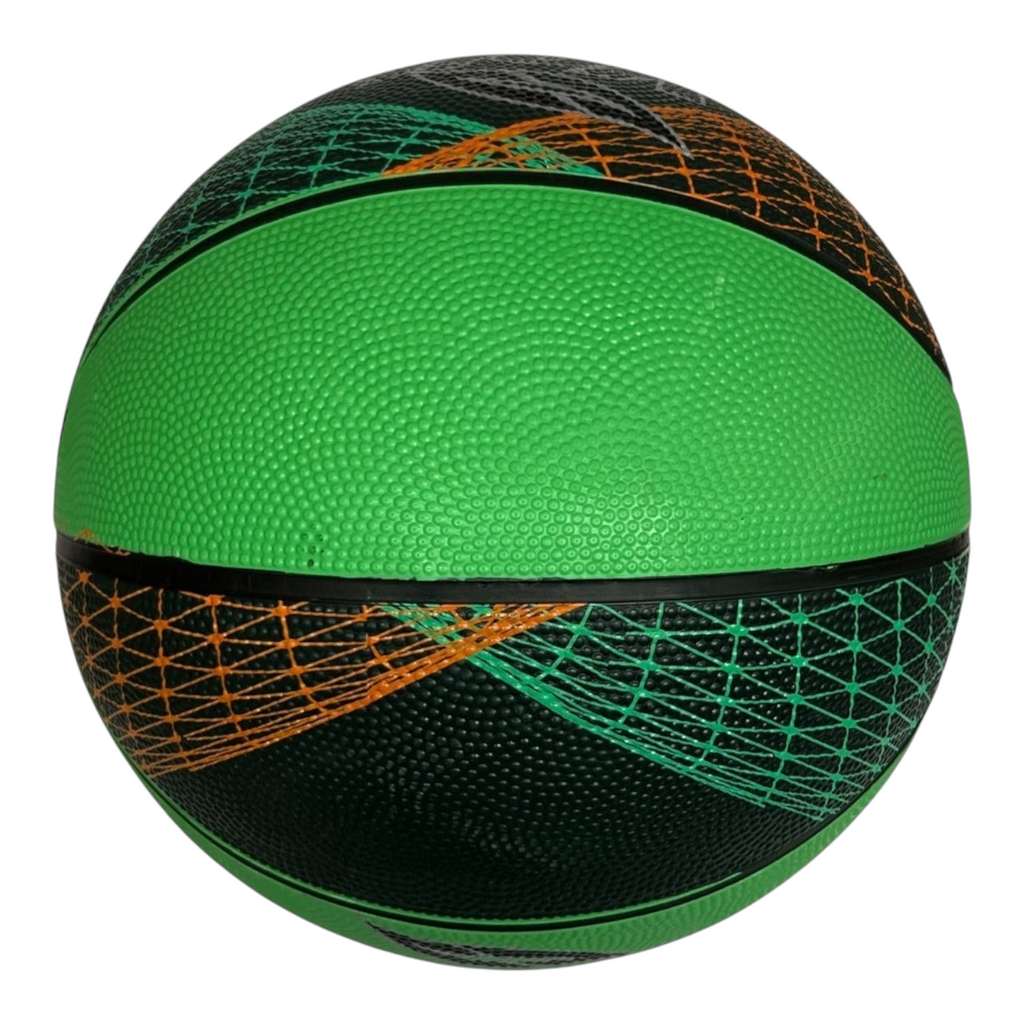 Balón de básquetbol Voit Stellar número 5 en color verde y negro con detalles de red de Radach Sports