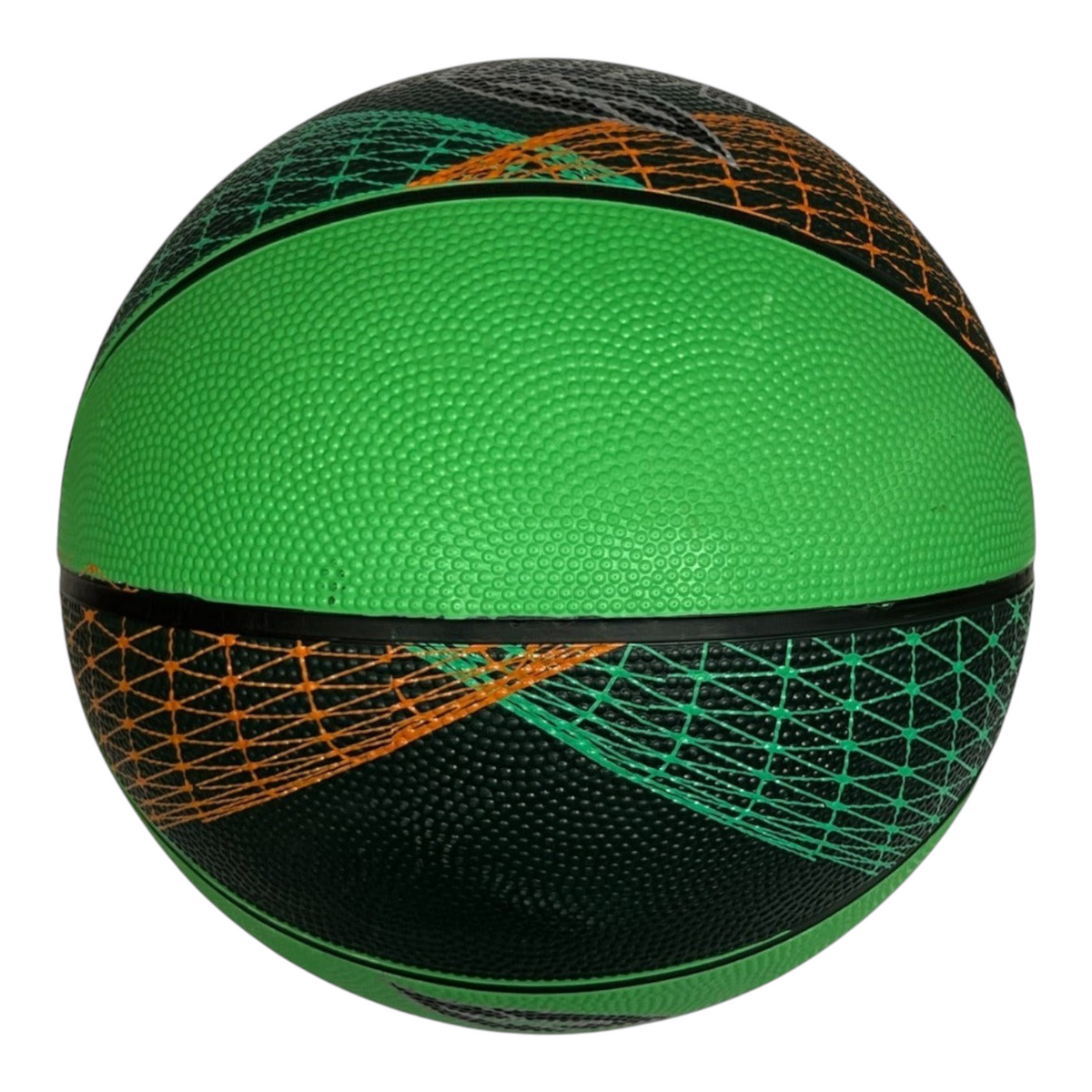 Balón de básquetbol Voit Stellar número 5 en color verde y negro con detalles de red de Radach Sports