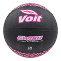 Balón de basquetbol Radach Sports Voit Swish número 6, color negro con detalles en rosa y textura de hule resistente.