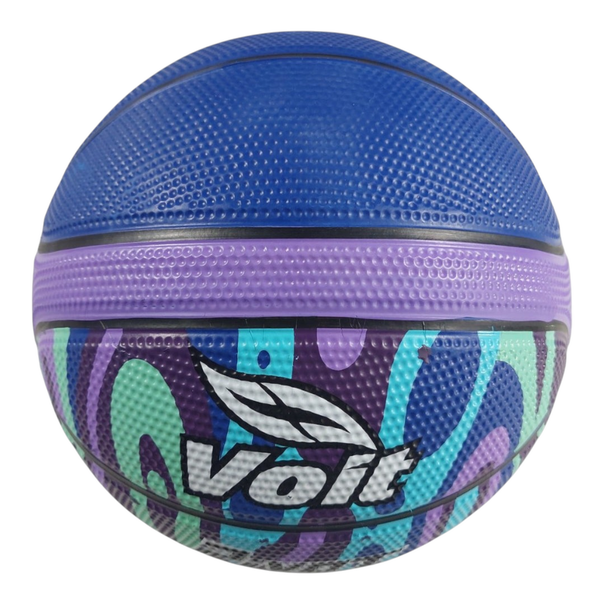 Balón de básquetbol Radach Sports Voit Pivot número 7 con diseño multicolor en tonos morado, azul y turquesa