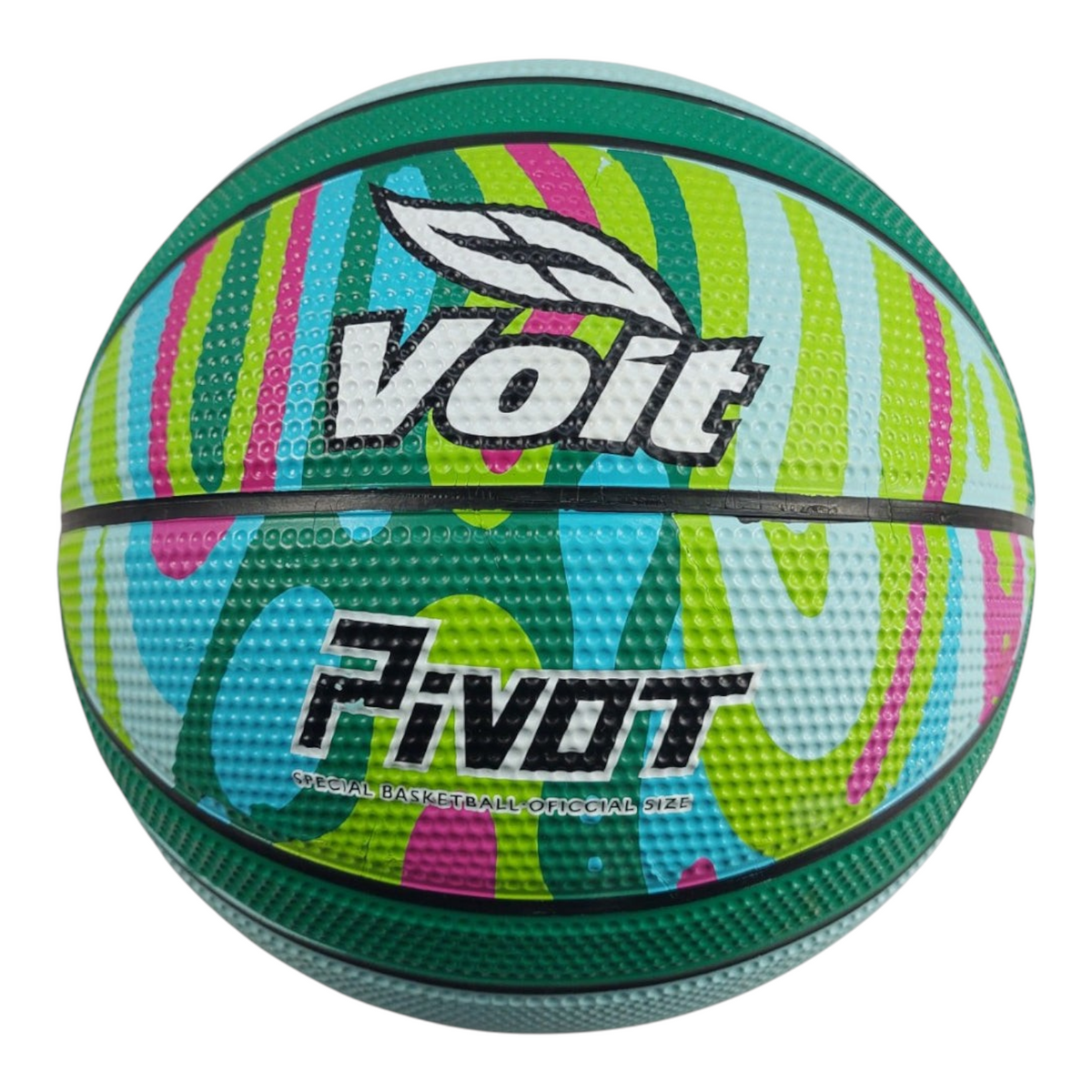 Balón de básquetbol Radach Sports Voit Pivot número 7 de hule con diseño multicolor y excelente agarre
