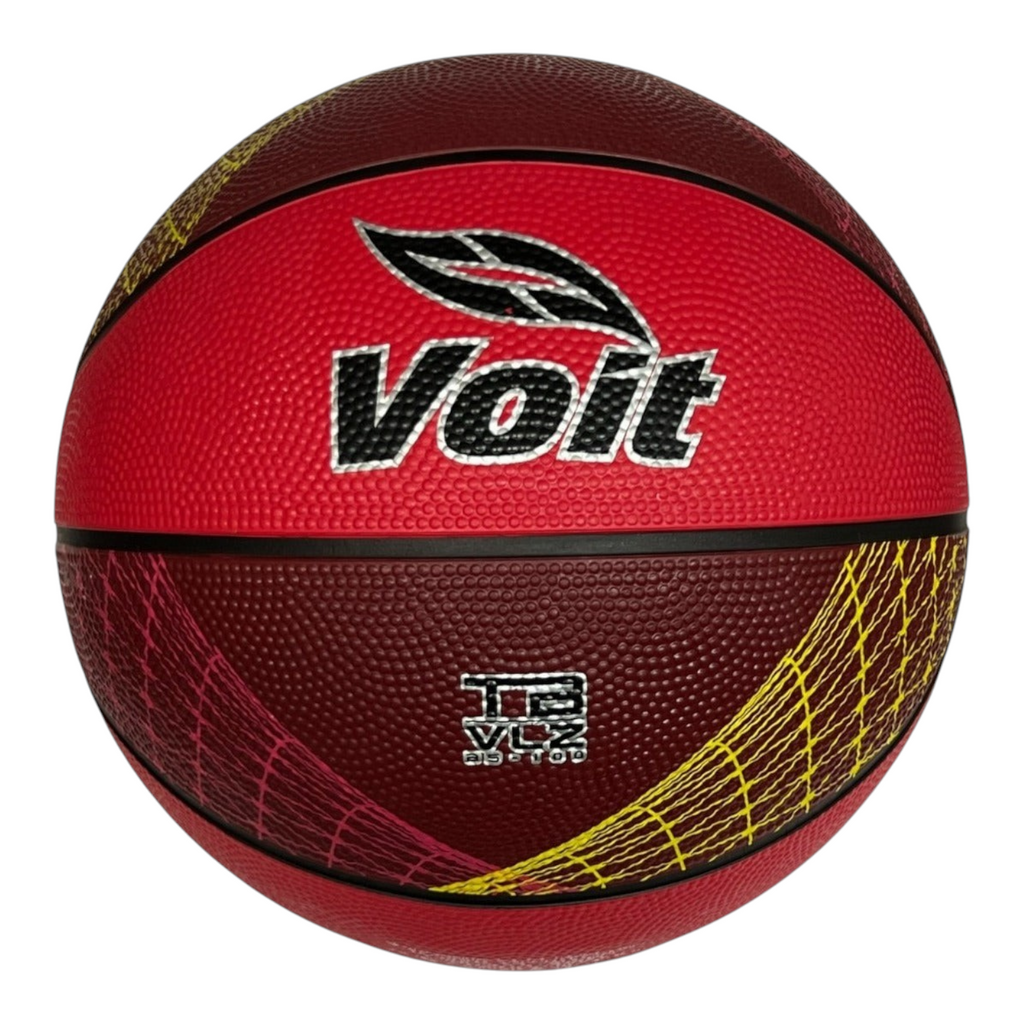 Balón de basquetbol Radach Sports Voit Stellar número 5 de hule en color rojo con detalles gráficos amarillos