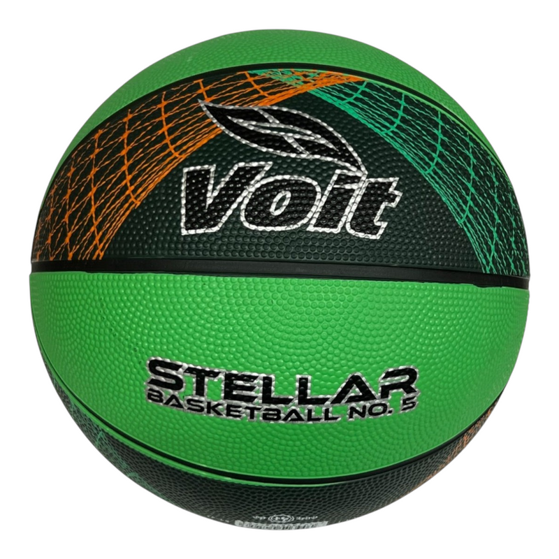 Balón de basquetbol Radach Sports Voit Stellar número 5 en color verde con detalles gráficos en negro y naranja