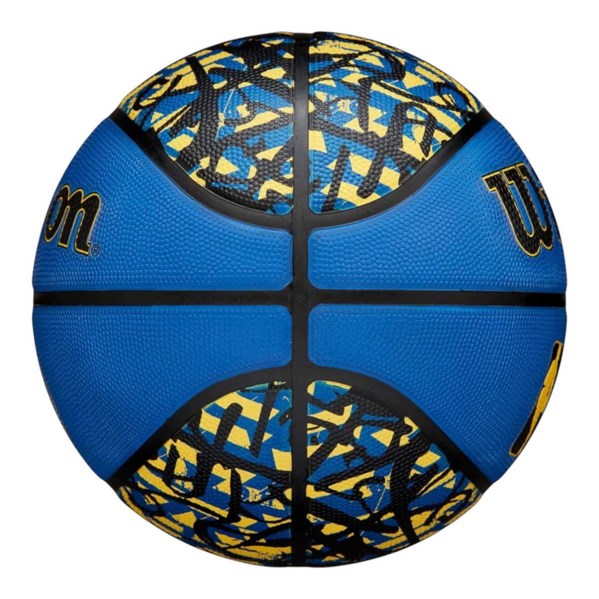 Balón de básquetbol Radach Sports Wilson NBA Team Graffiti Warriors talla 7 con diseño urbano azul y amarillo