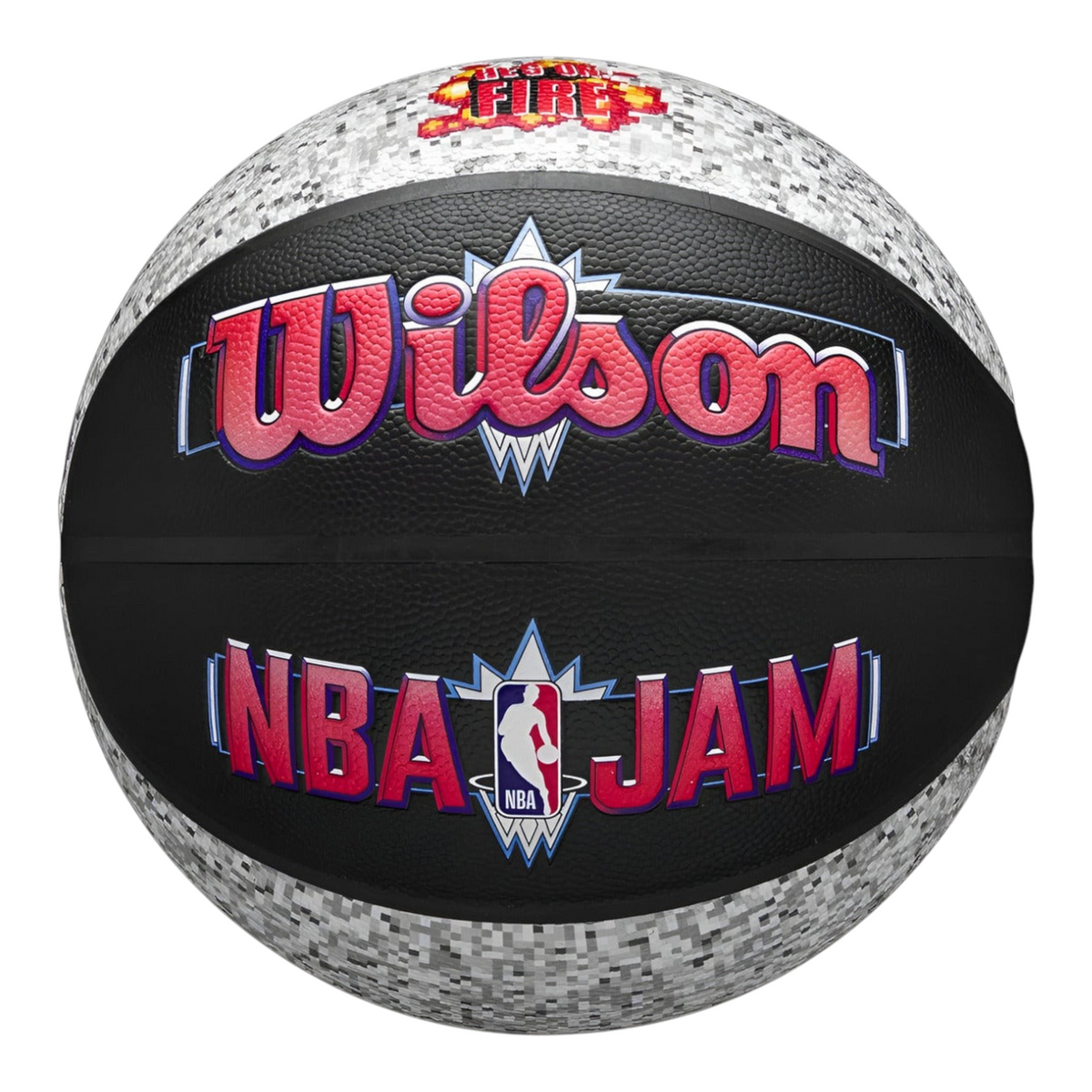 Balón de básquetbol Radach Sports Wilson NBA Jam tamaño 7 con diseño arcade, colores negro y gris, para interior y exterior
