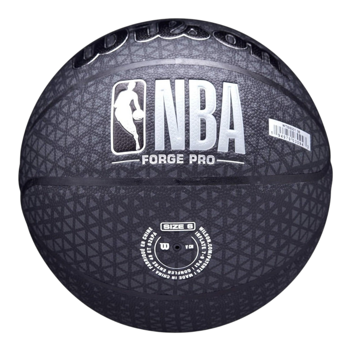 Balón de básquetbol Radach Sports Wilson NBA Forge Pro negro con textura Pure Feel y diseño estampado