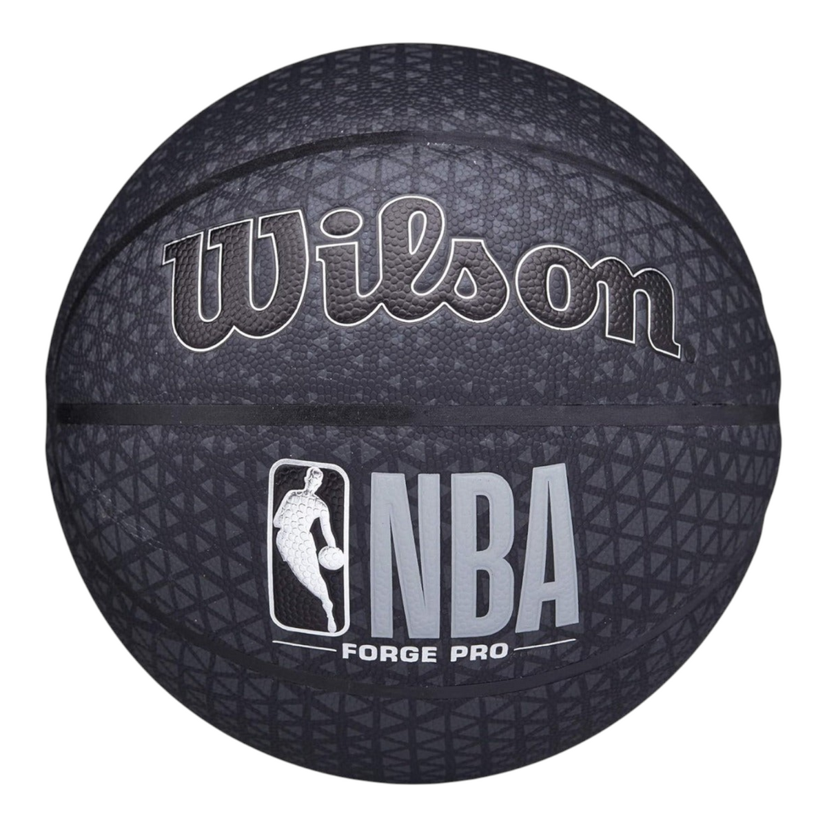 Balón de básquetbol Radach Sports Wilson NBA Forge Pro negro con diseño estampado y textura de agarre profesional