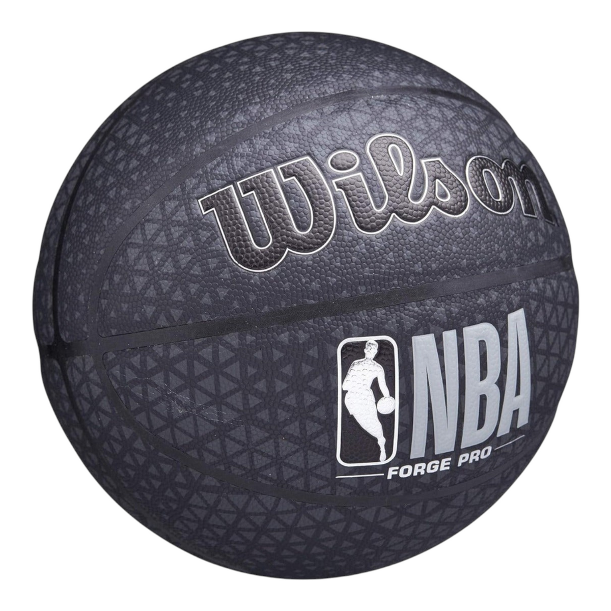 Balón de básquetbol Radach Sports Wilson NBA Forge Pro negro con diseño estampado y textura de agarre profesional