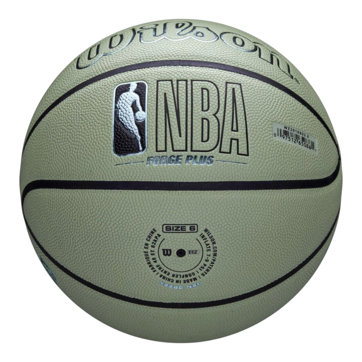 Balón de básquetbol Radach Sports Wilson NBA Forge Plus Gen Green fabricado con materiales reciclados para interior