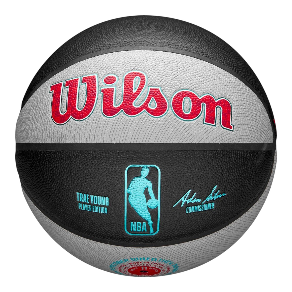 Balón de basquetbol Radach Sports Wilson x Trae Young edición limitada, tamaño 7 en colores negro y gris.
