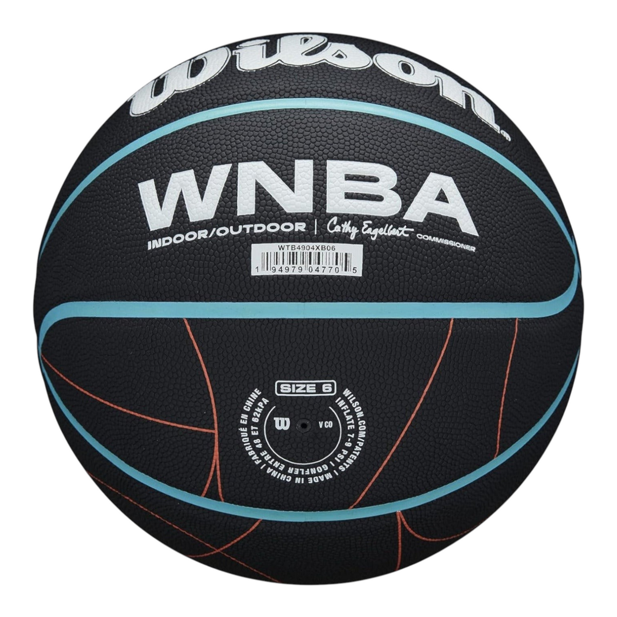 Balón de basquetbol Radach Sports Wilson WNBA Heir negro con detalles en azul y naranja para interior y exterior