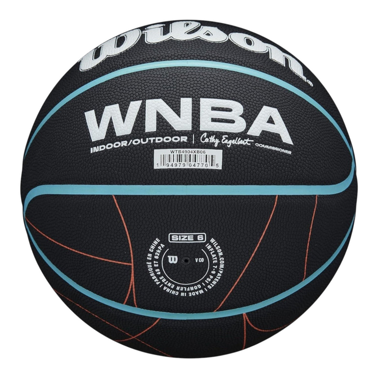 Balón de basquetbol Radach Sports Wilson WNBA Heir negro con detalles en azul y naranja para interior y exterior