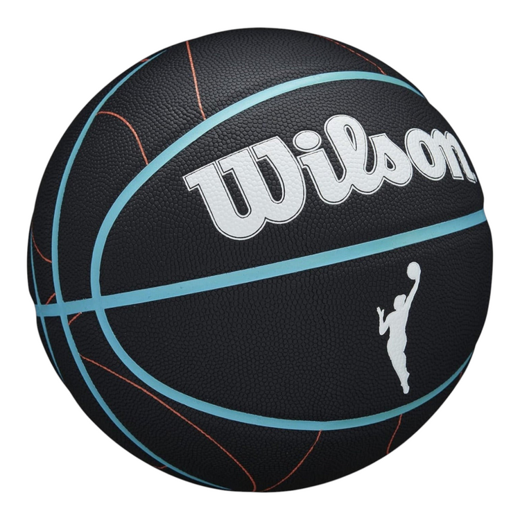 Balón de baloncesto Radach Sports Wilson WNBA Heir negro con detalles en azul y naranja para interior y exterior