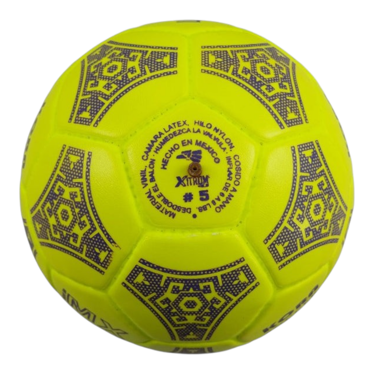 Balón de fútbol Radach Sports Kora número 5 color amarillo neón con diseño de 32 gajos y detalles en color morado
