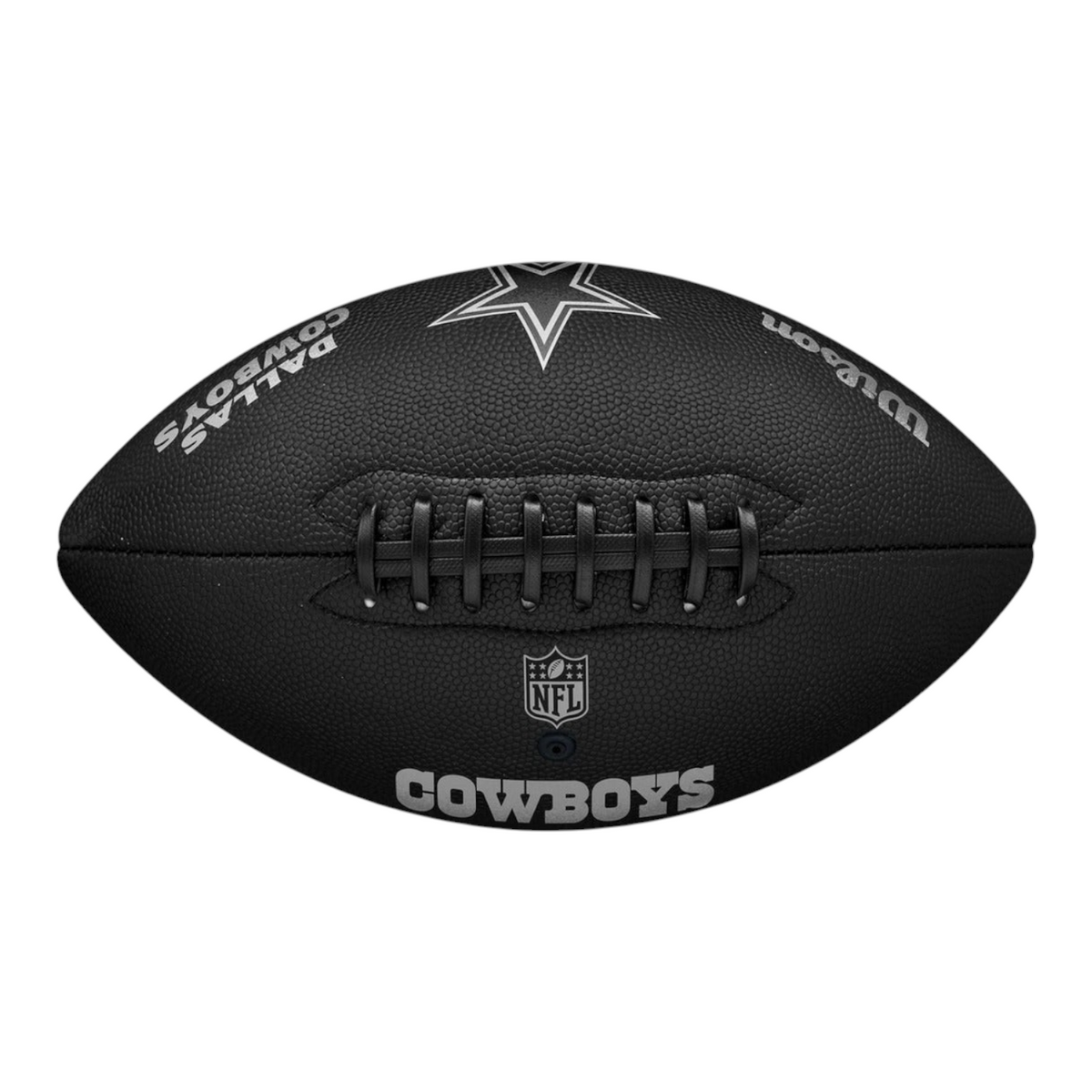 Balón de fútbol americano Radach Sports Wilson NFL Dallas Cowboys negro con acabado metálico y textura antideslizante