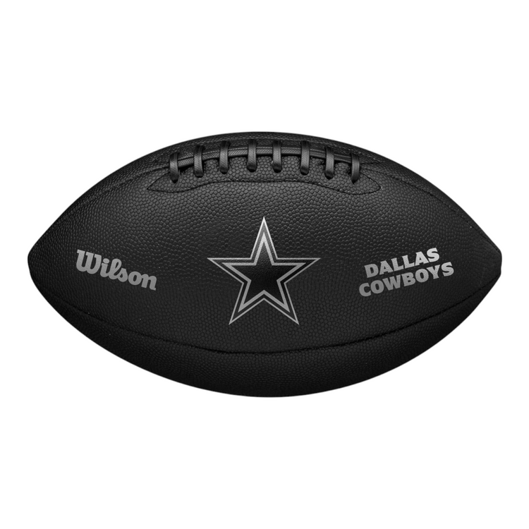 Balón de fútbol americano Radach Sports Wilson NFL Dallas Cowboys negro con acabado metálico y textura antideslizante
