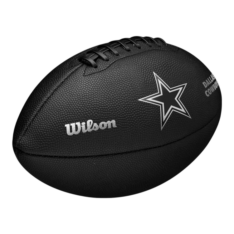 Balón de fútbol americano Radach Sports Wilson NFL Dallas Cowboys negro con textura antideslizante y logo plateado