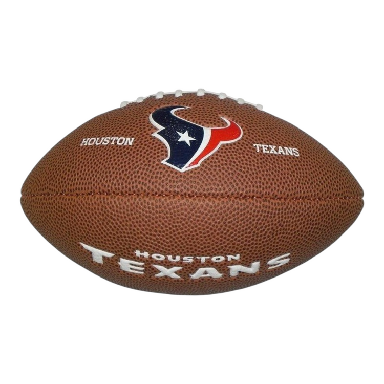 Balón de fútbol americano Wilson mini de Radach Sports con el logo y nombre de los Houston Texans en color café