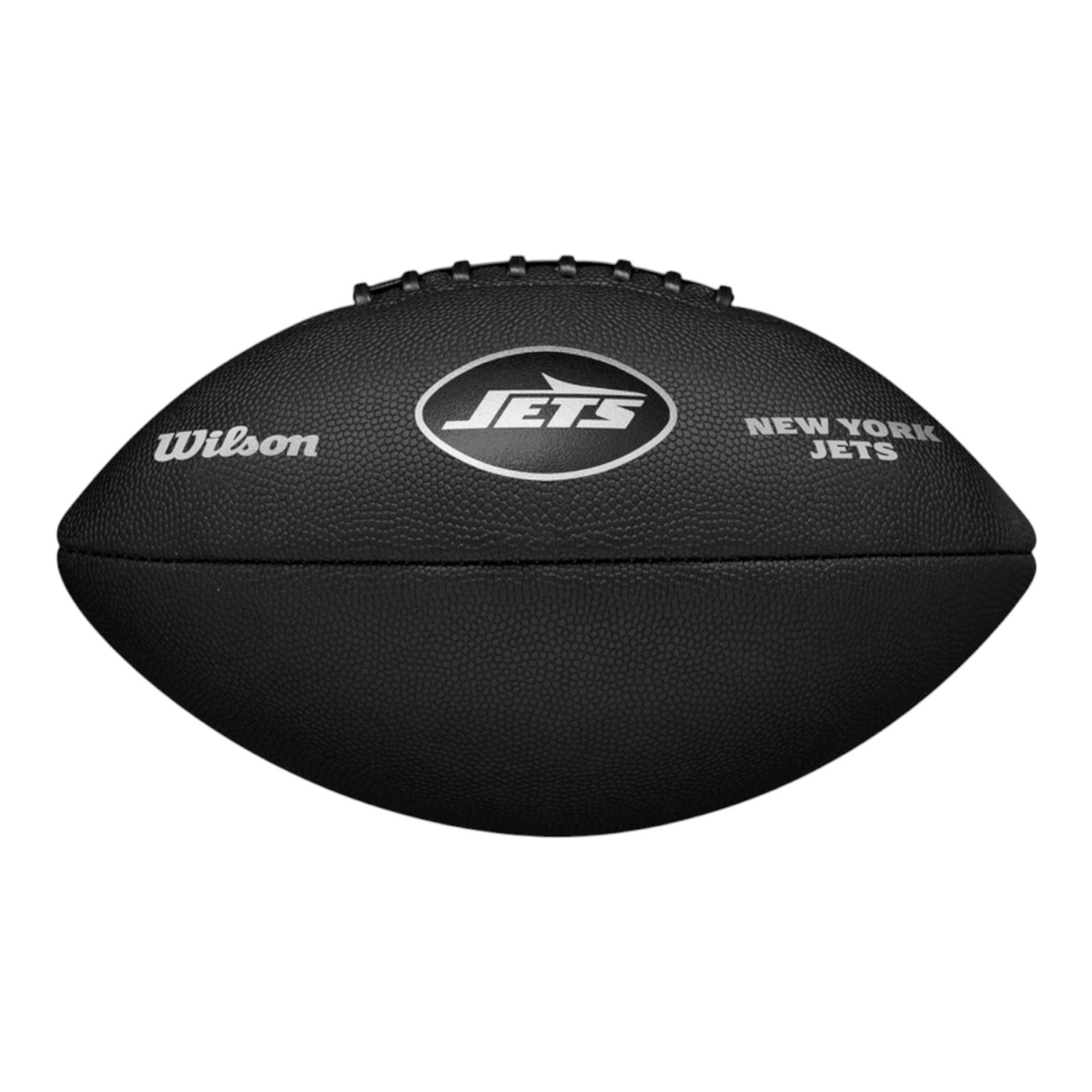 Balón de fútbol americano Wilson NFL Metallic Jets de Radach Sports en color negro con acabado texturizado premium.
