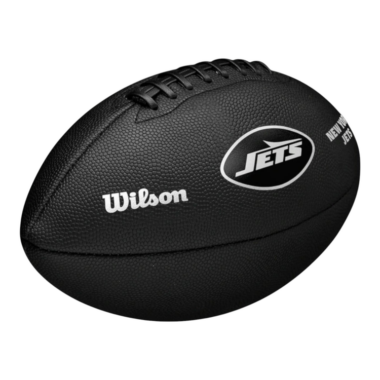 Balón de fútbol americano Radach Sports Wilson NFL New York Jets en color negro con acabado metálico y textura.