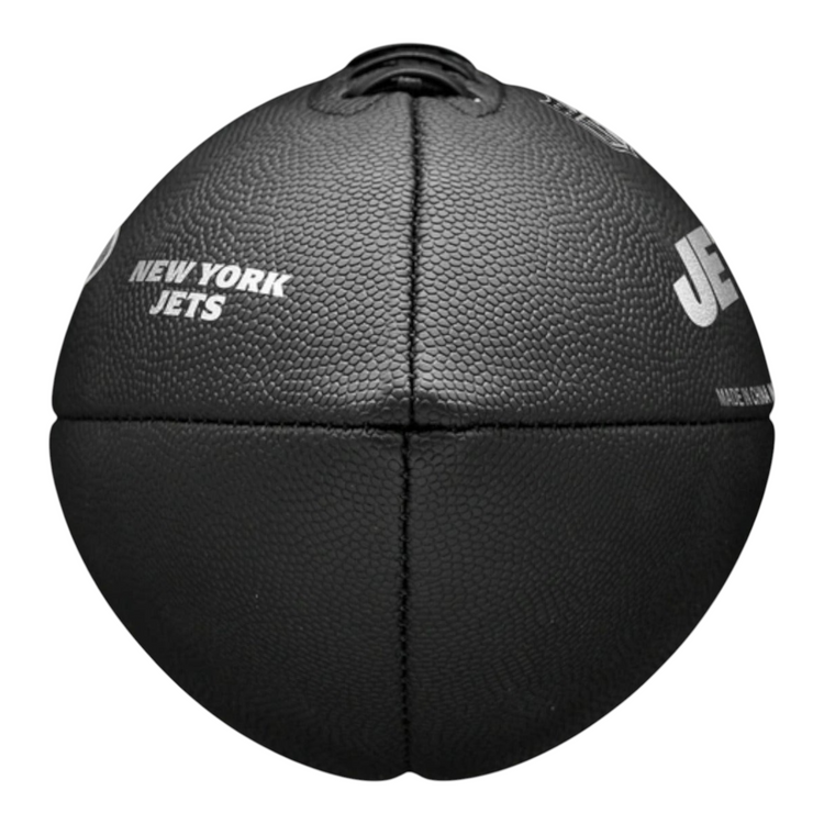 Balón de fútbol americano Radach Sports Wilson NFL New York Jets con acabado metálico negro y superficie texturizada