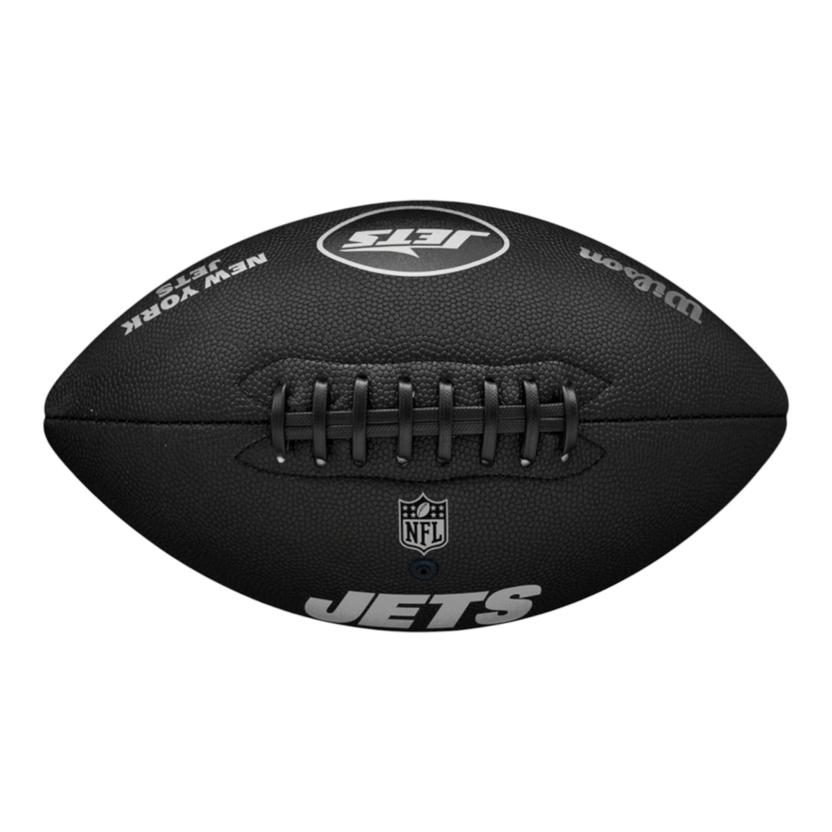 Balón de fútbol americano Radach Sports Wilson NFL New York Jets con acabado metálico negro y superficie texturizada