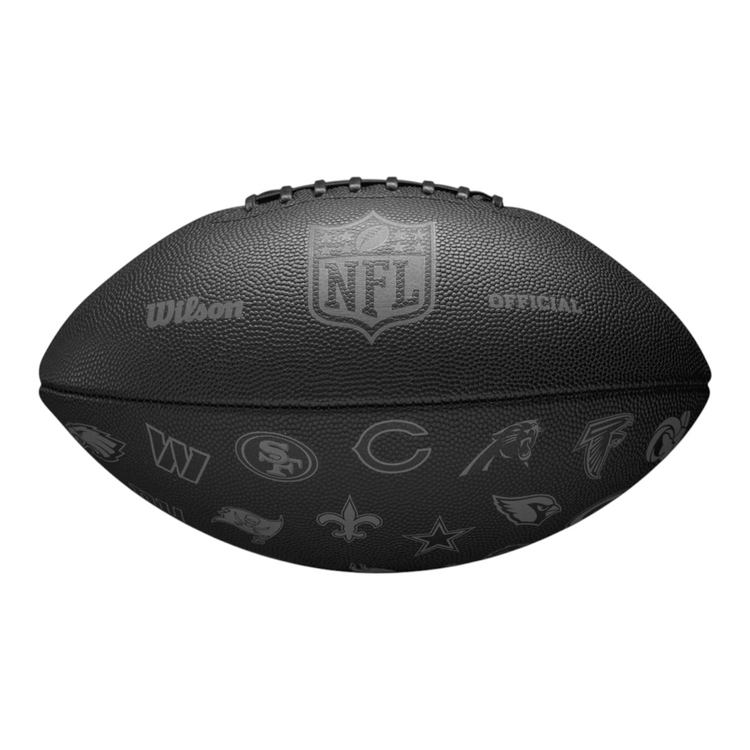 Balón de fútbol americano Radach Sports Wilson NFL 32 Team negro con logotipos de equipos y textura antideslizante