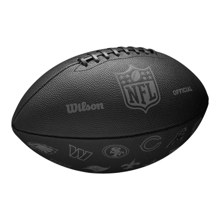 Balón de fútbol americano Radach Sports Wilson NFL 32 Team negro con logotipos de equipos y textura antideslizante
