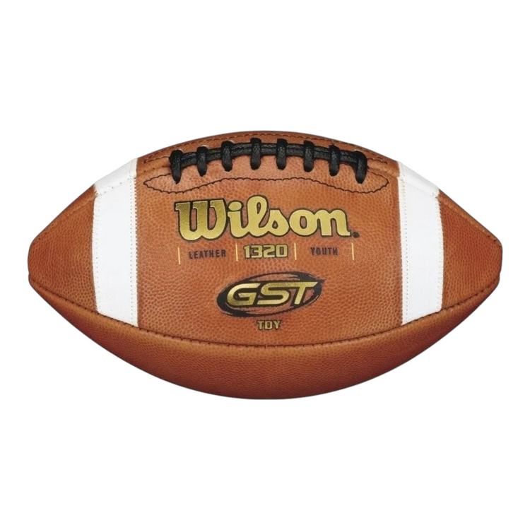 Balón de fútbol americano Radach Sports Wilson GST TDY de piel marrón con rayas blancas y cordones negros