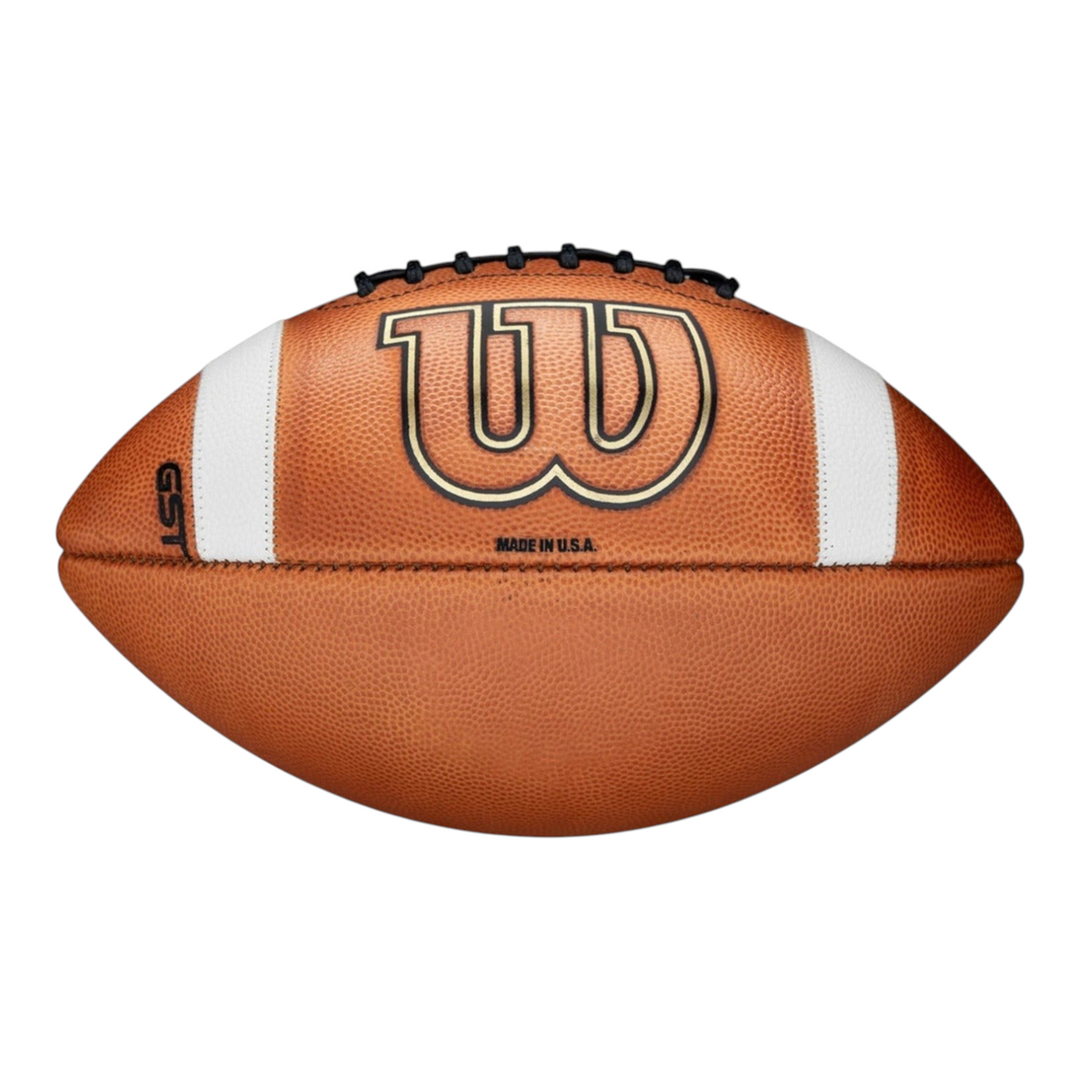 Balón de fútbol americano Radach Sports Wilson GST 1003 de piel natural color café con costuras negras y franjas blancas