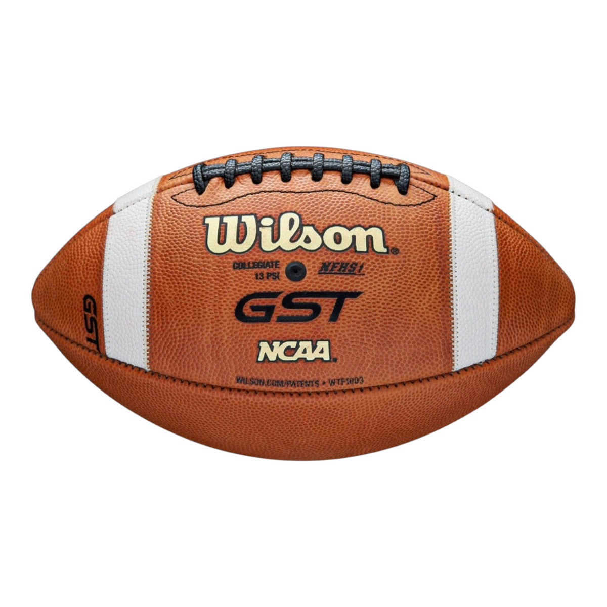 Balón de fútbol americano Wilson GST 1003 de piel natural marrón con costuras negras, marca Radach Sports