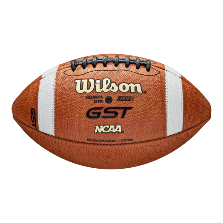 Balón de fútbol americano Wilson GST 1003 de piel natural marrón con costuras negras, marca Radach Sports