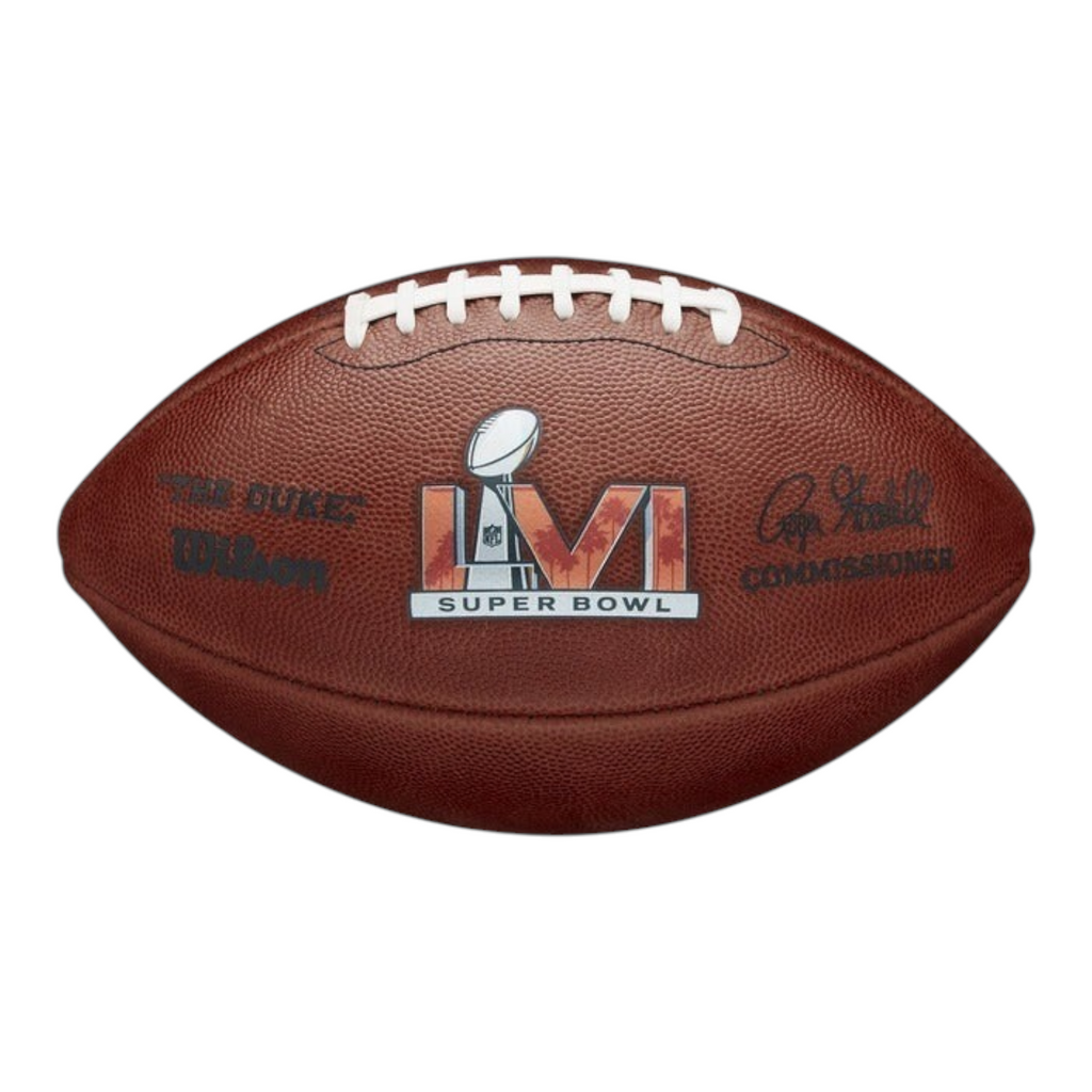 Balón de fútbol americano Radach Sports Wilson The Duke oficial del Super Bowl LVI en piel marrón con cordones blancos